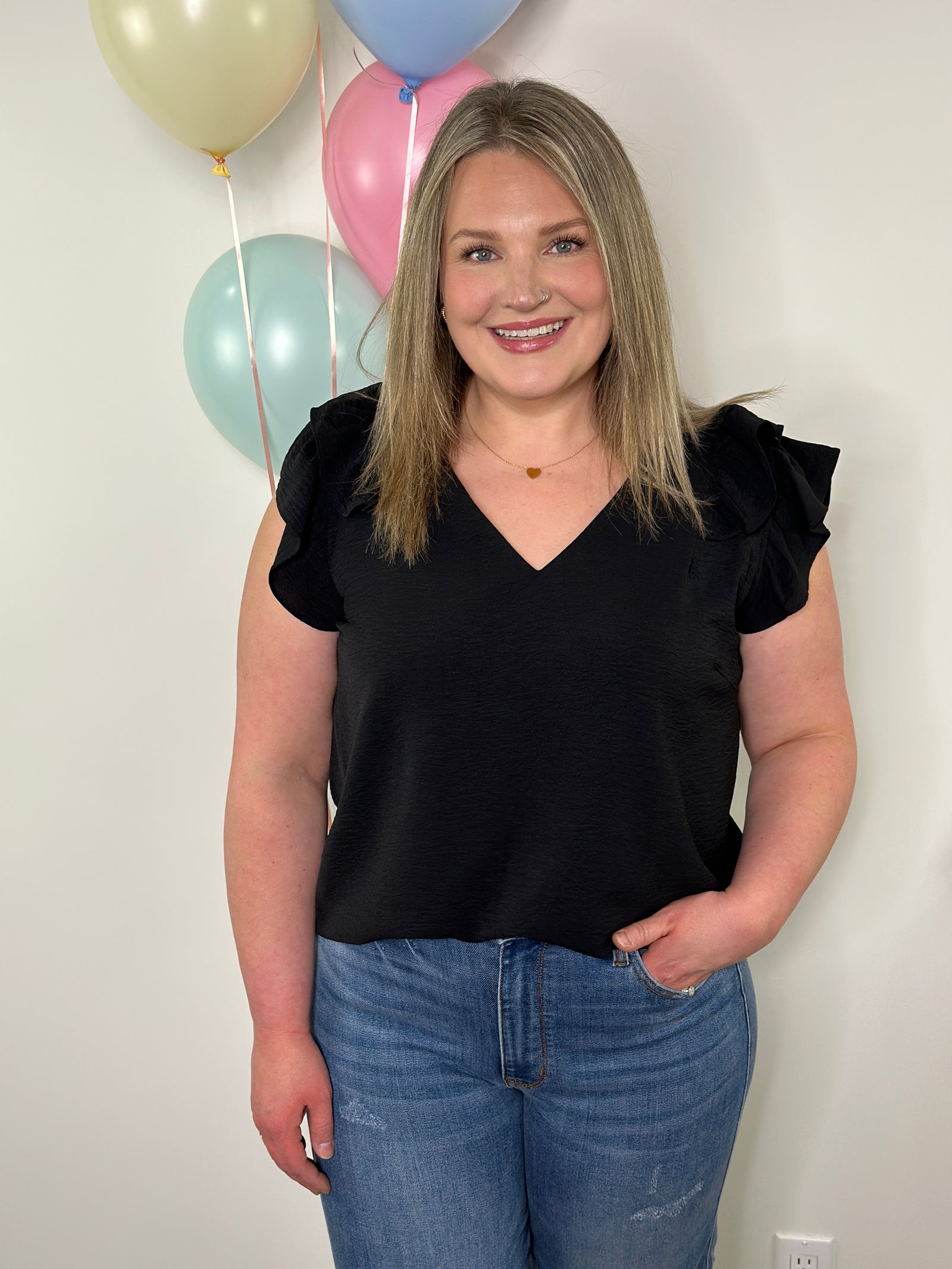 The Olivia Ruffle Top - Black (Small - 2X)