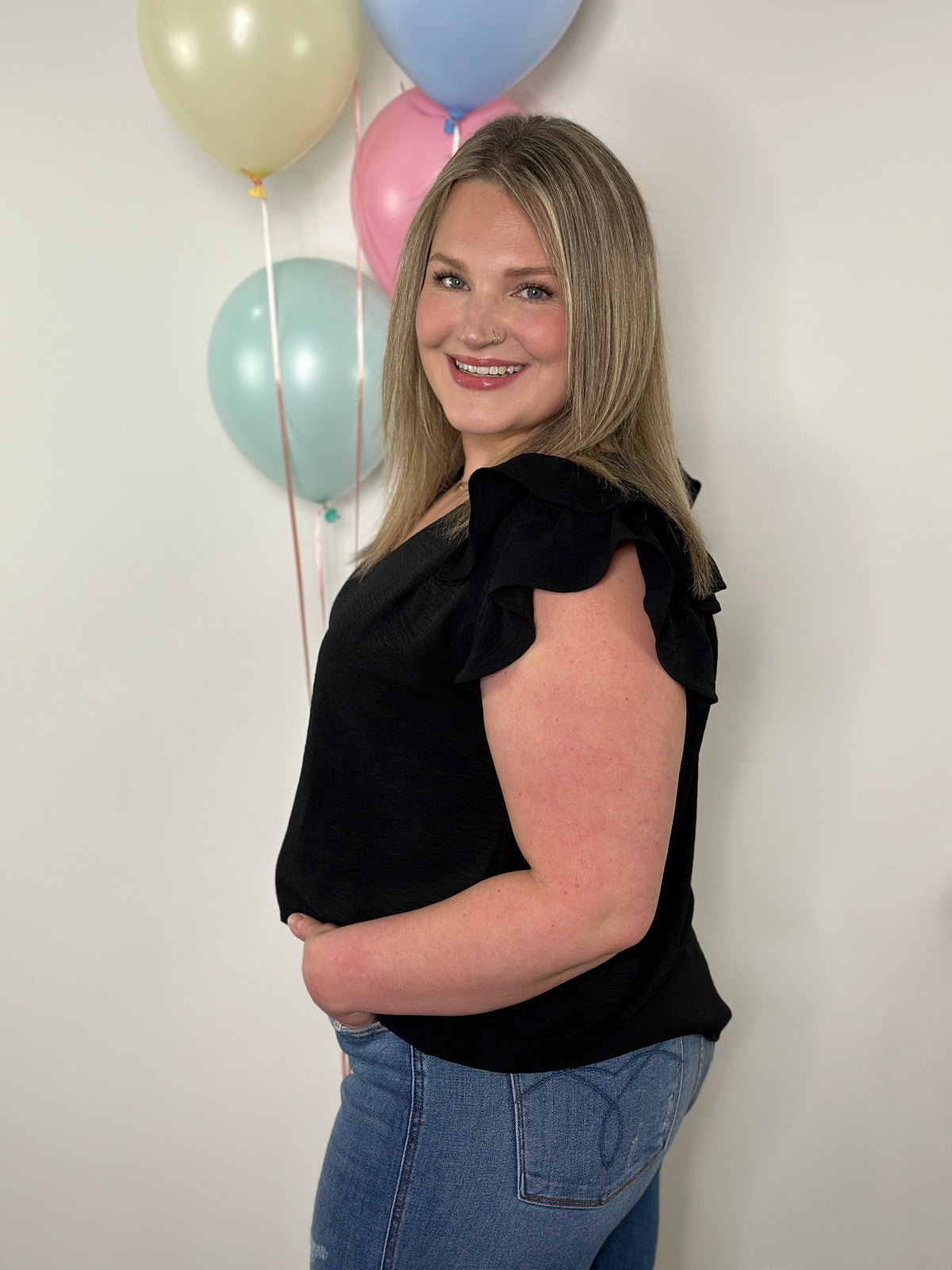 The Olivia Ruffle Top - Black (Small - 2X)