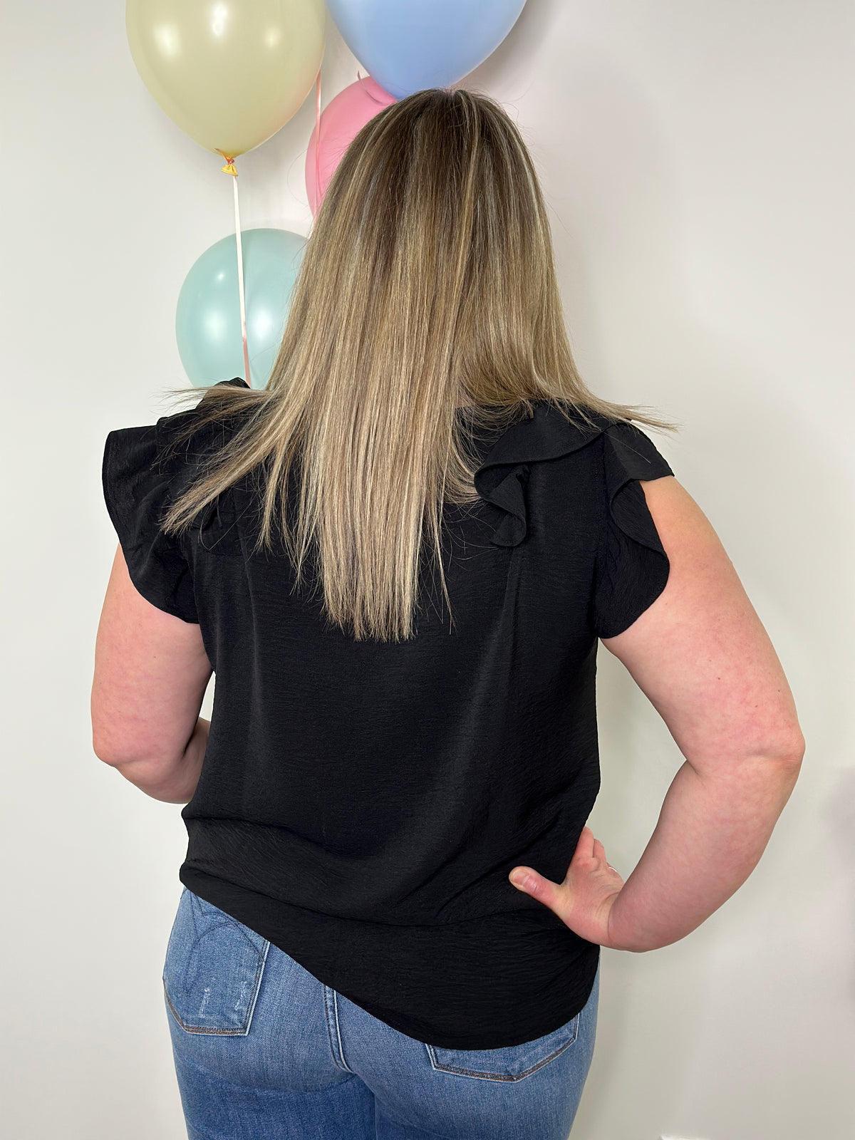 The Olivia Ruffle Top - Black (Small - 2X)