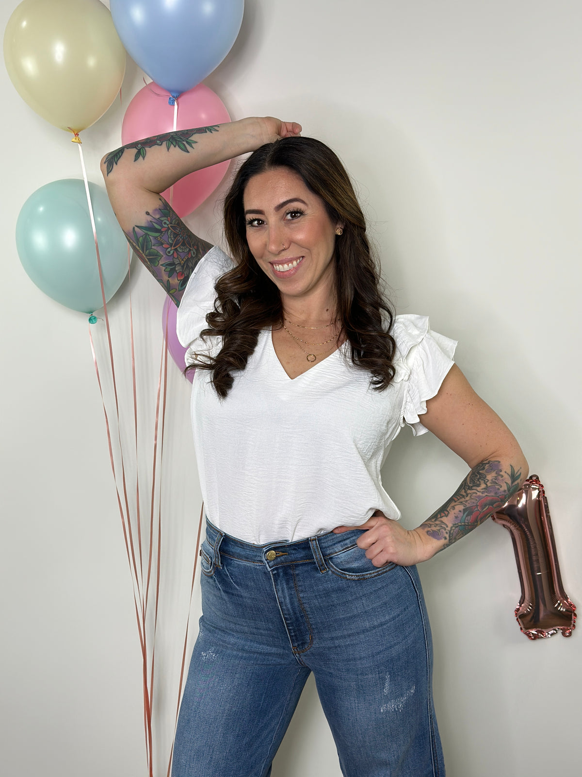 The Olivia Ruffle Top - White (Small - 2X)