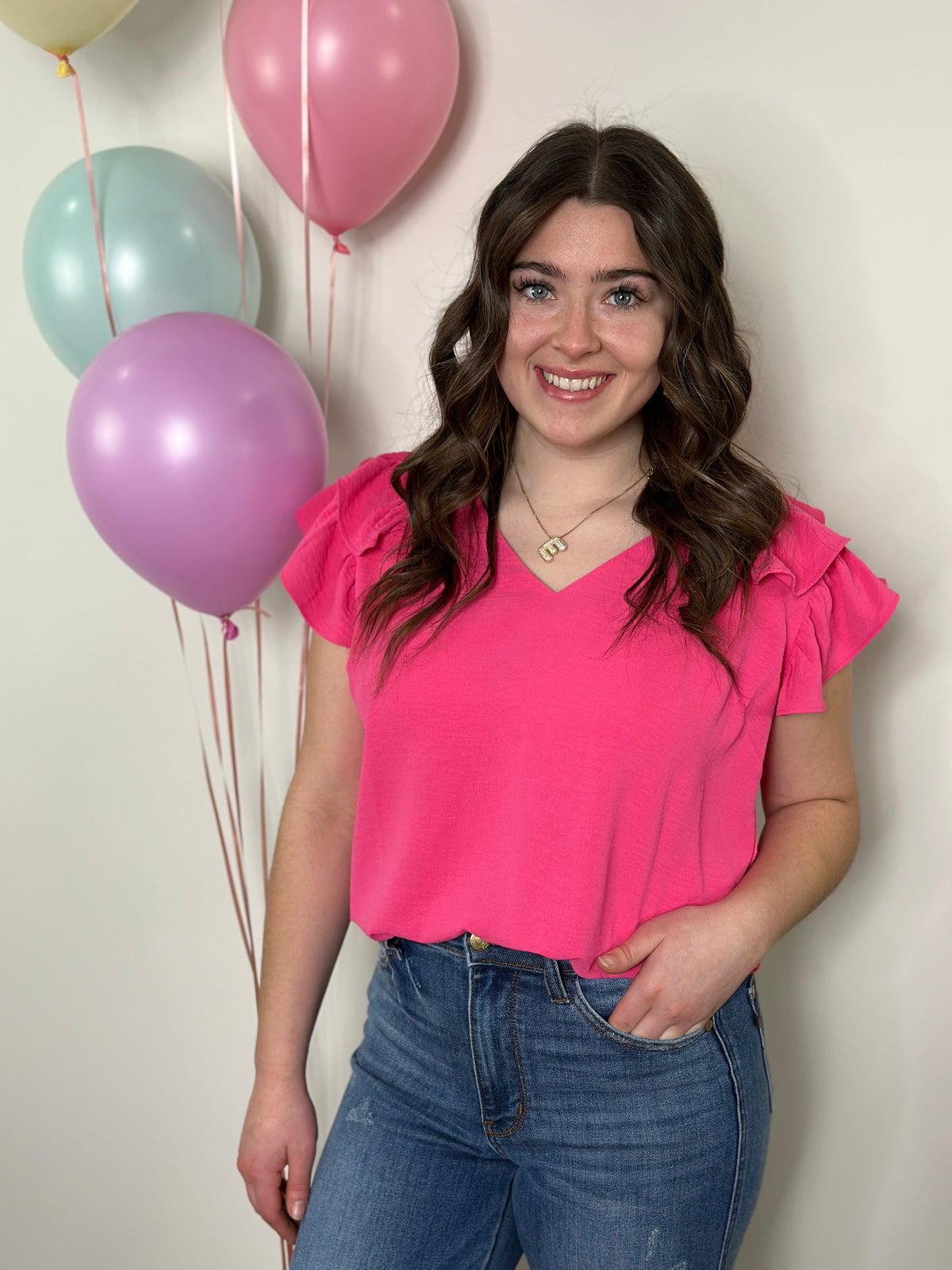 The Olivia Ruffle Top - Pink (Small - 2X)