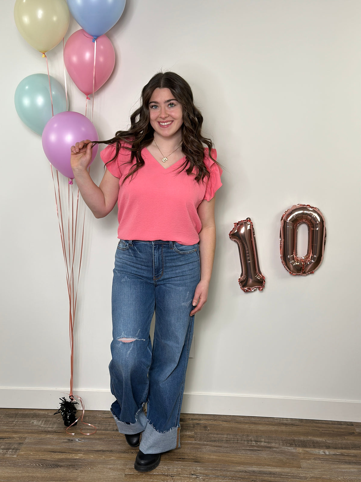 The Olivia Ruffle Top - Coral Pink (Small - 2X)