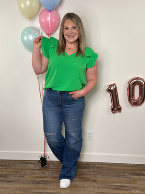 The Olivia Ruffle Top - Green