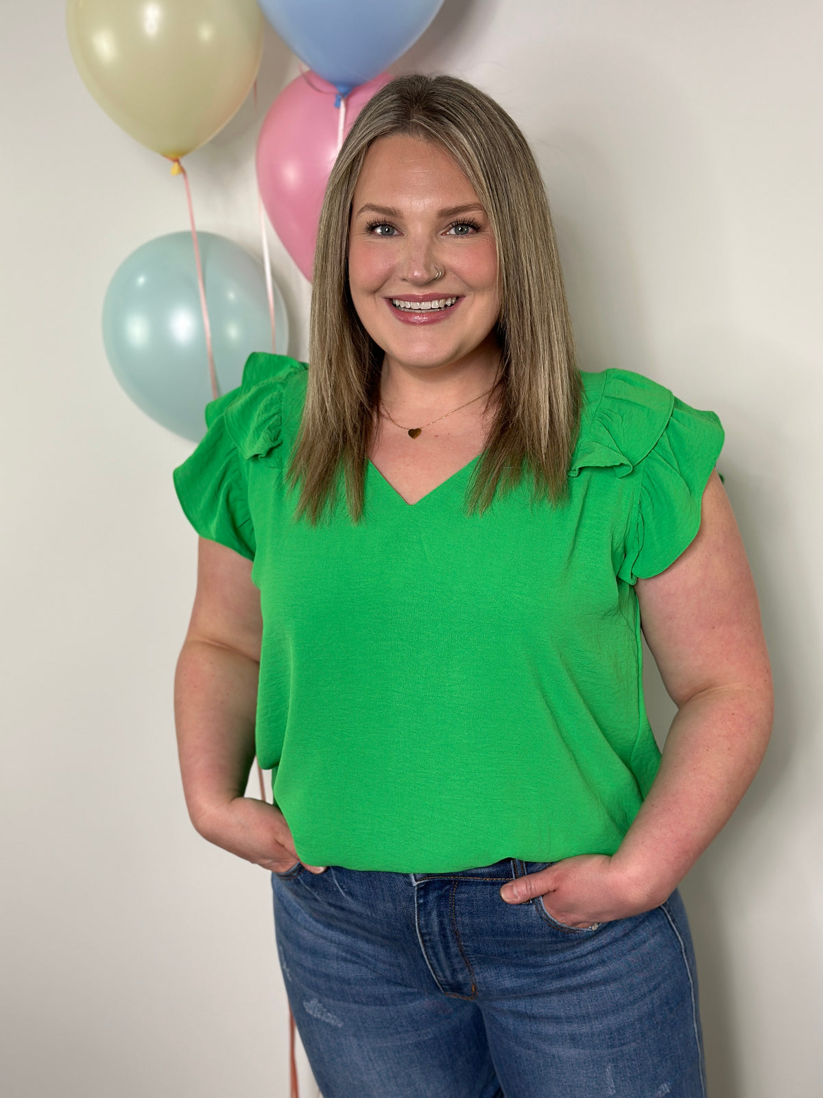The Olivia Ruffle Top - Green