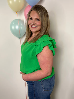 The Olivia Ruffle Top - Green