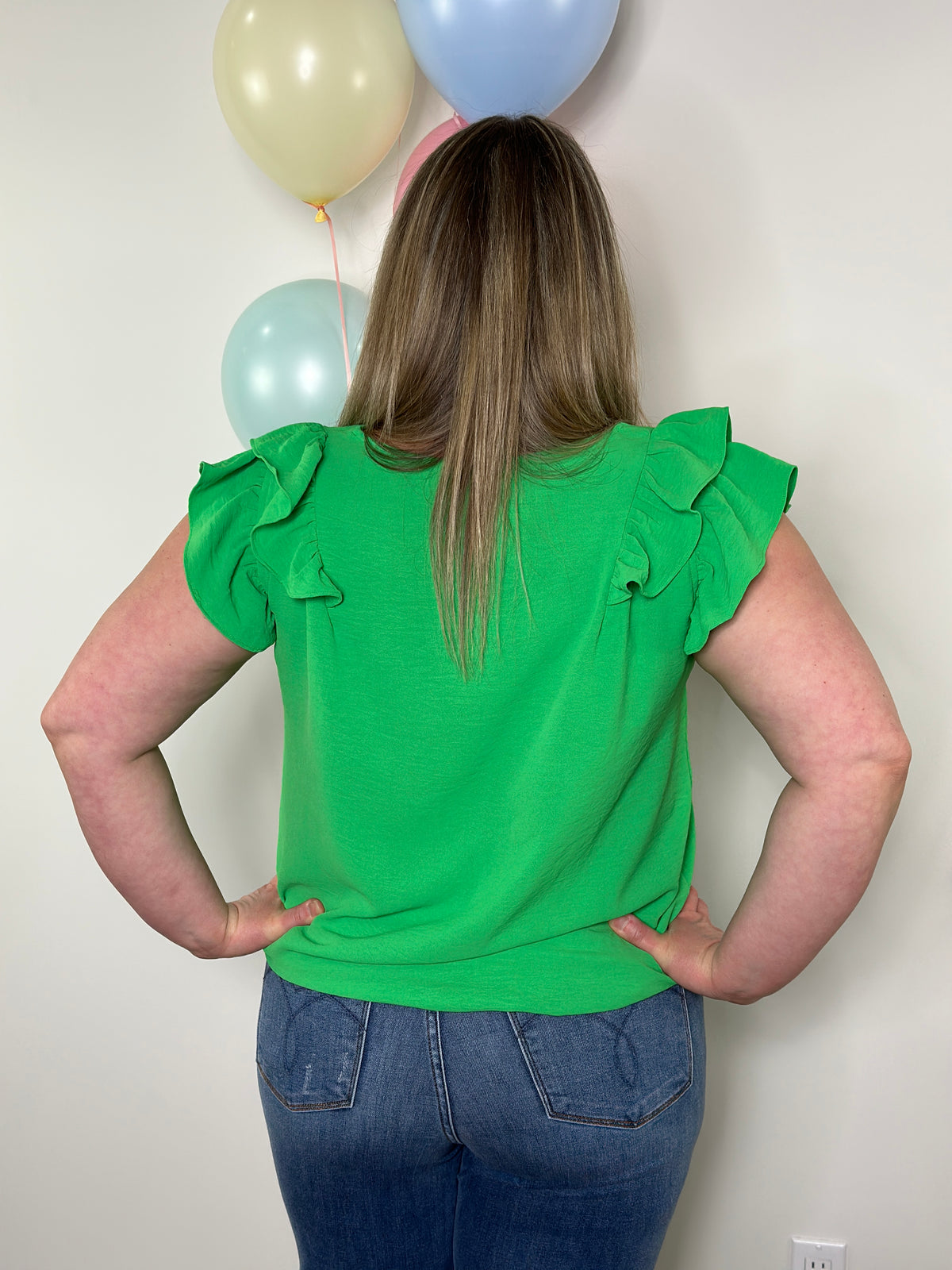The Olivia Ruffle Top - Green