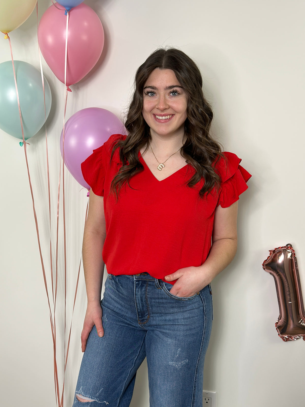 The Olivia Ruffle Top - Red (Small - 2X)
