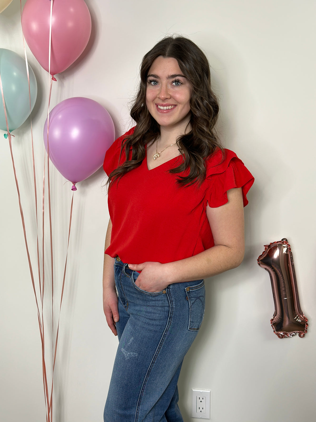 The Olivia Ruffle Top - Red (Small - 2X)