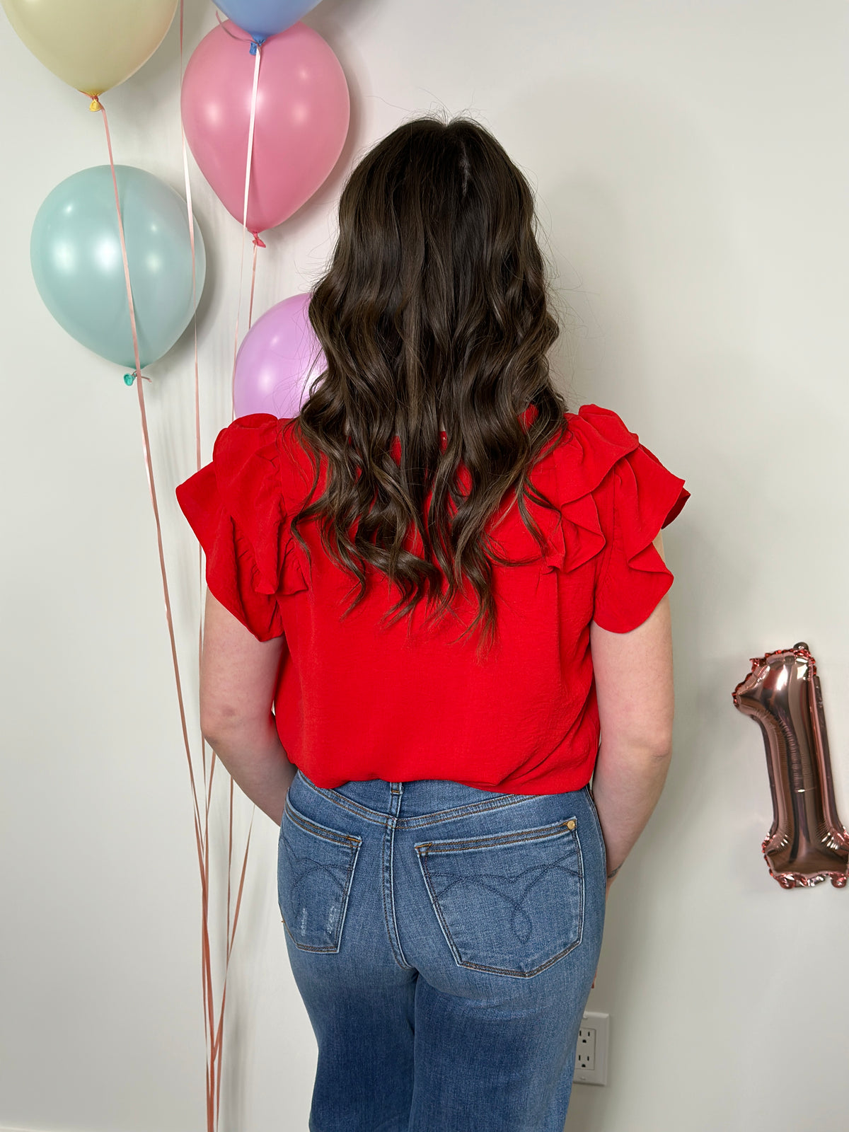 The Olivia Ruffle Top - Red (Small - 2X)