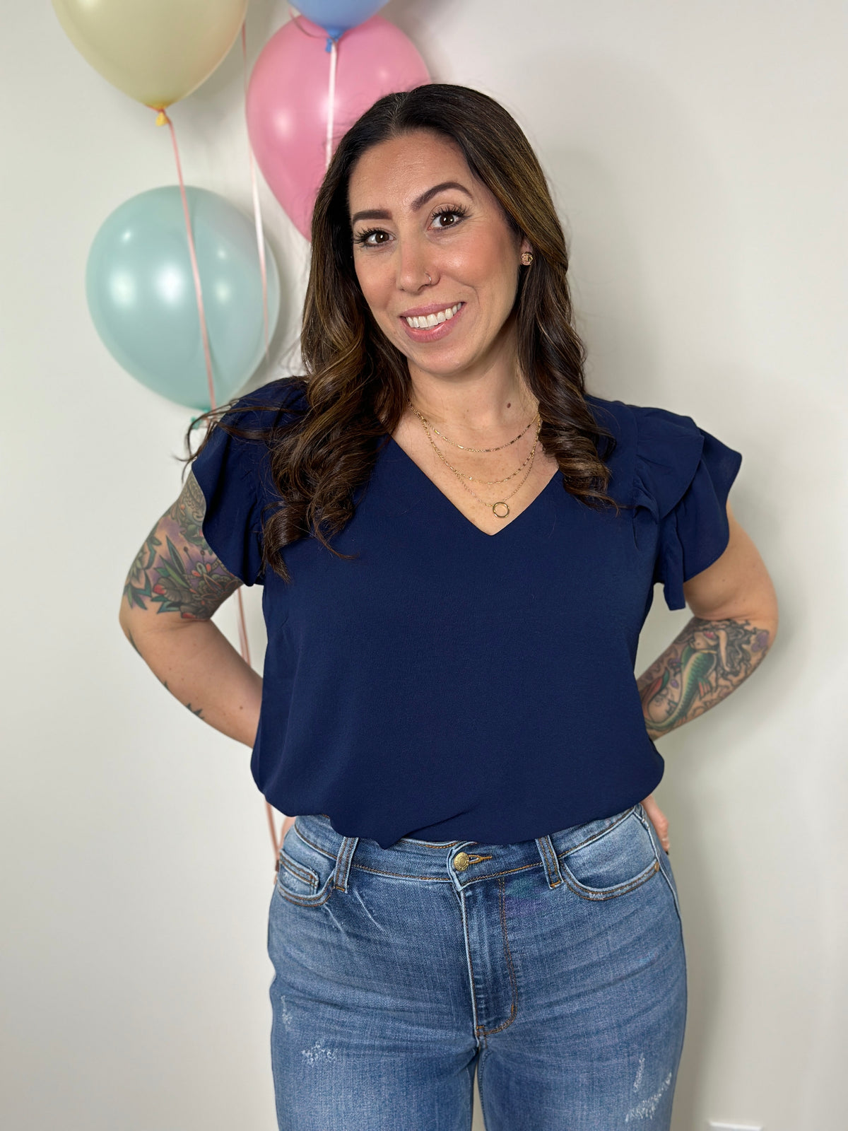 The Olivia Ruffle Top - Navy