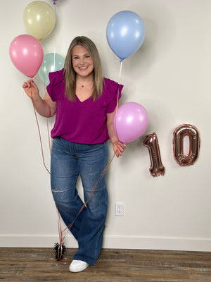 The Olivia Ruffle Top - Purple (Small - 2X)