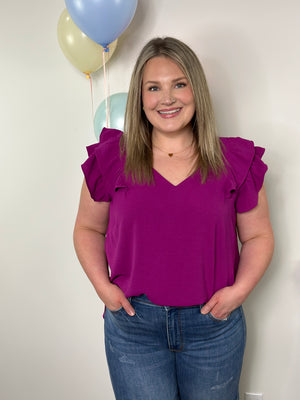The Olivia Ruffle Top - Purple (Small - 2X)