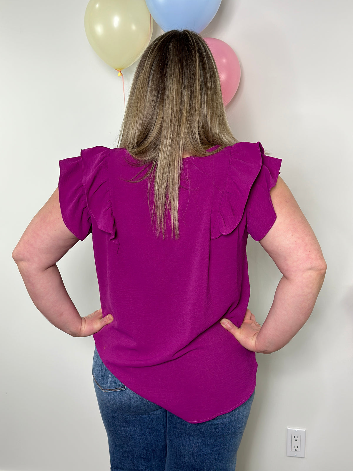 The Olivia Ruffle Top - Purple (Small - 2X)