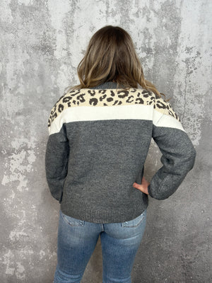 Grey Chevron Leopard Sweater -FINAL SALE