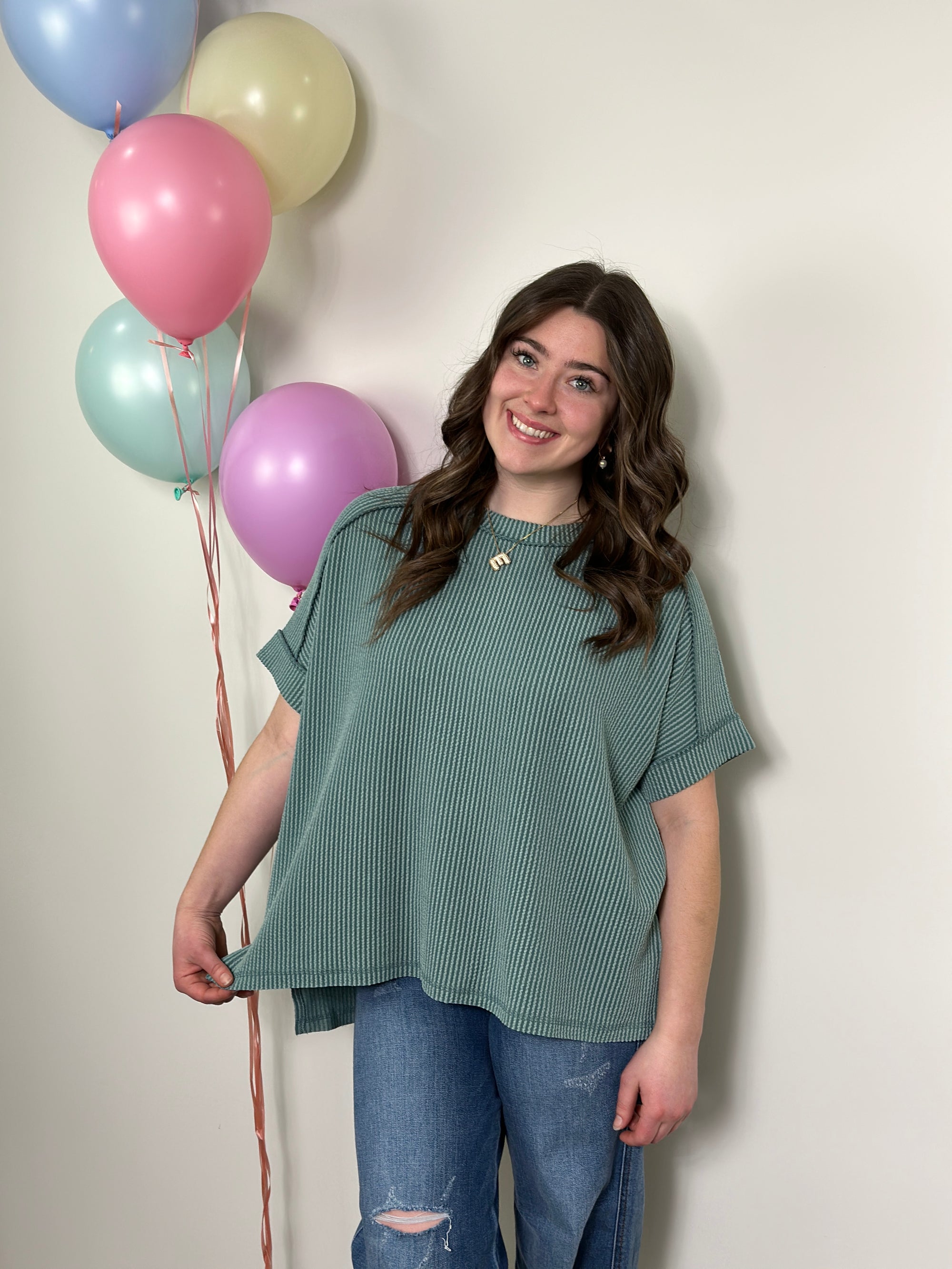 Soft Ribbed Short Sleeve Roundneck Top - Jade