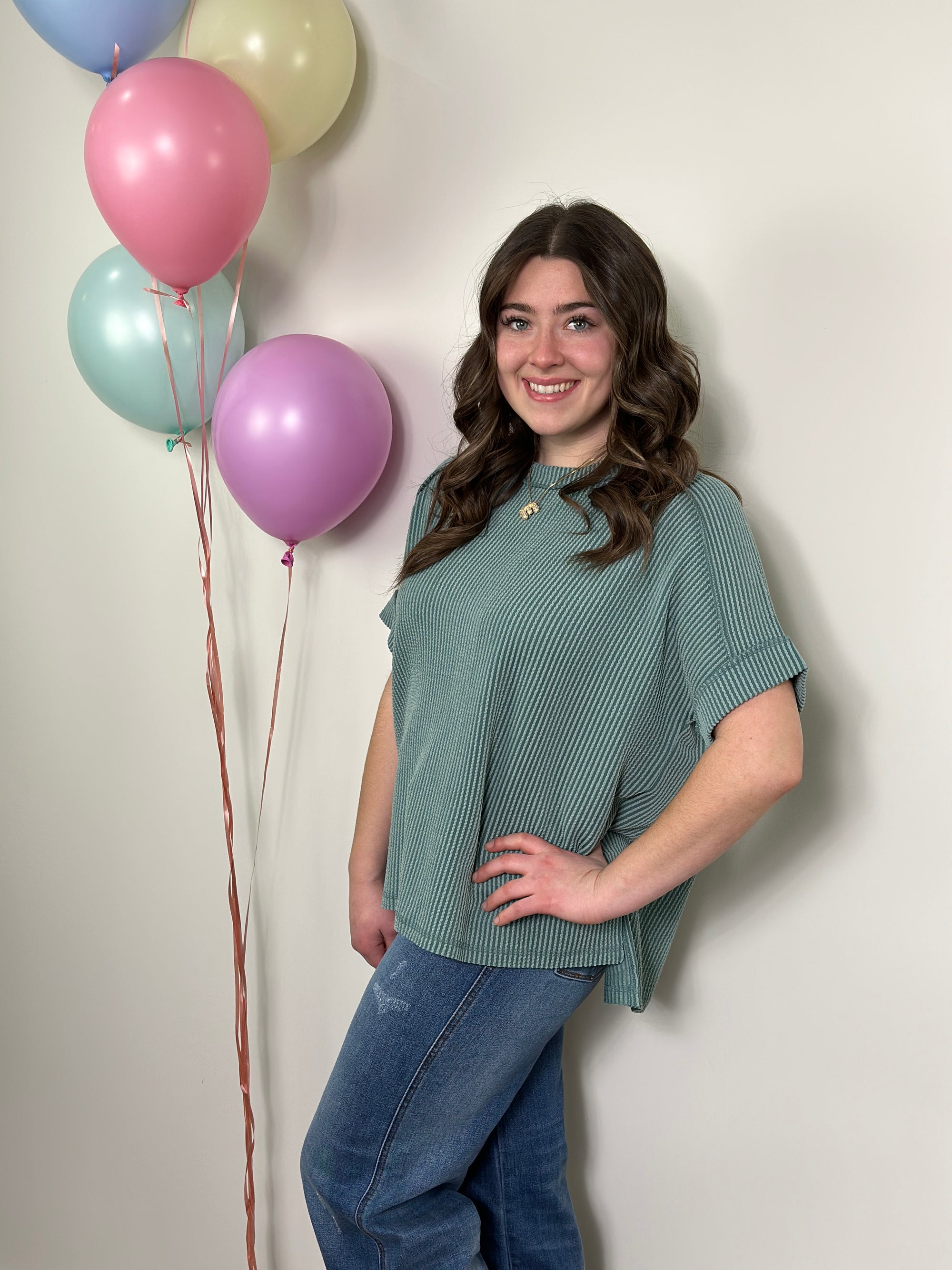 Soft Ribbed Short Sleeve Roundneck Top - Jade