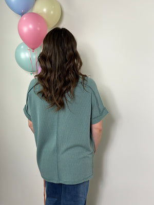 Soft Ribbed Short Sleeve Roundneck Top - Jade