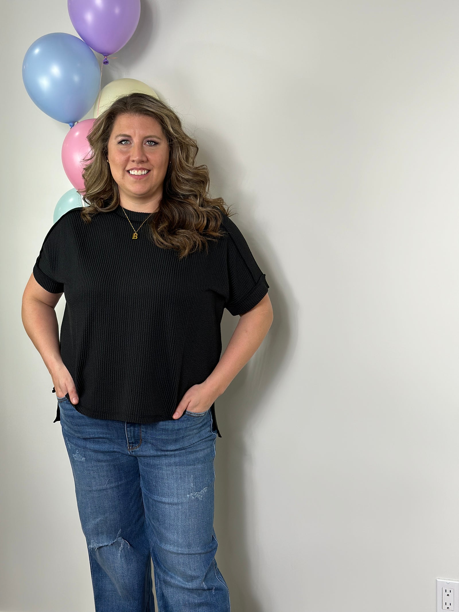 Soft Ribbed Short Sleeve Roundneck Top - Black (Small - 3X)