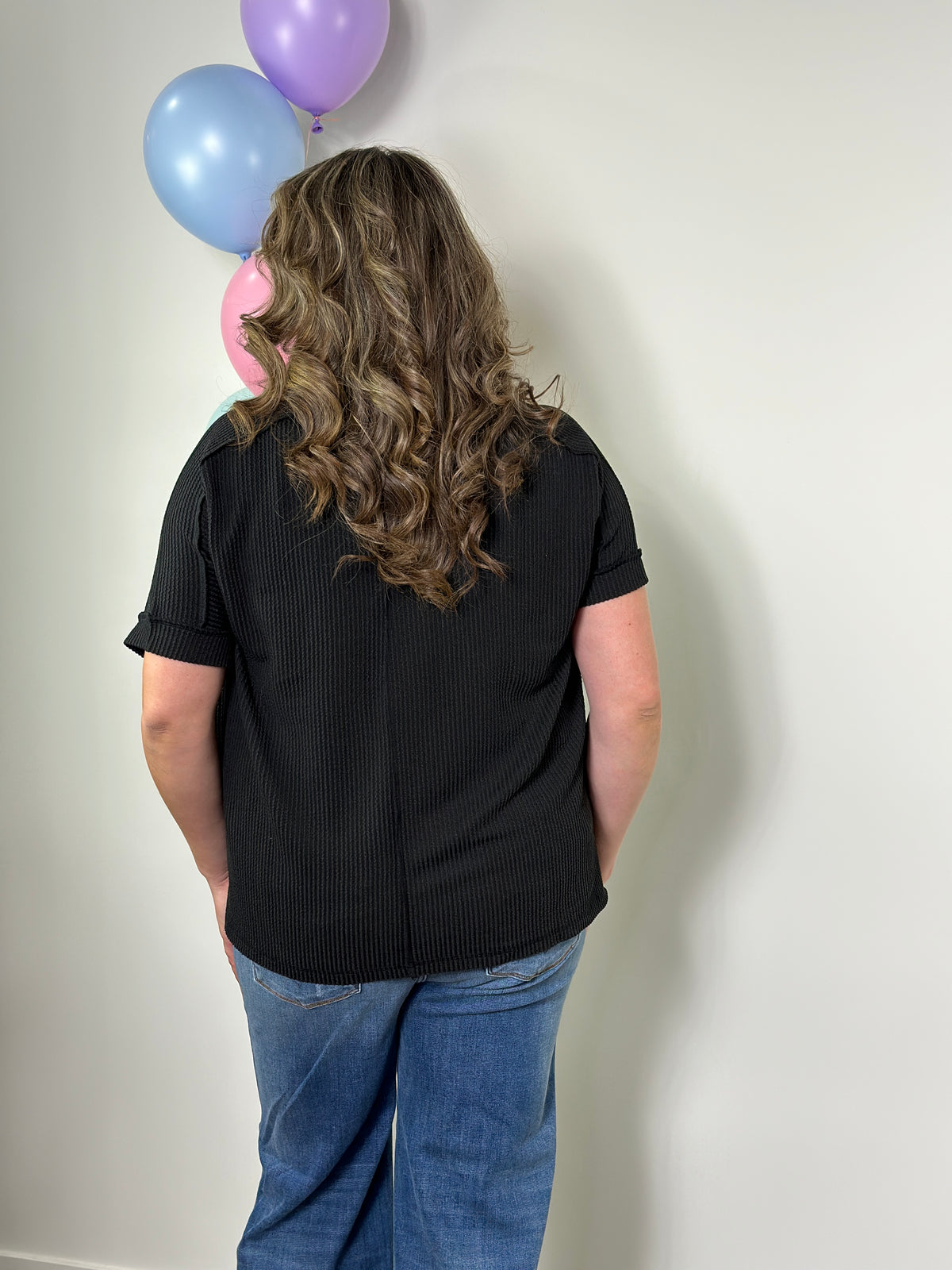 Soft Ribbed Short Sleeve Roundneck Top - Black (Small - 3X)