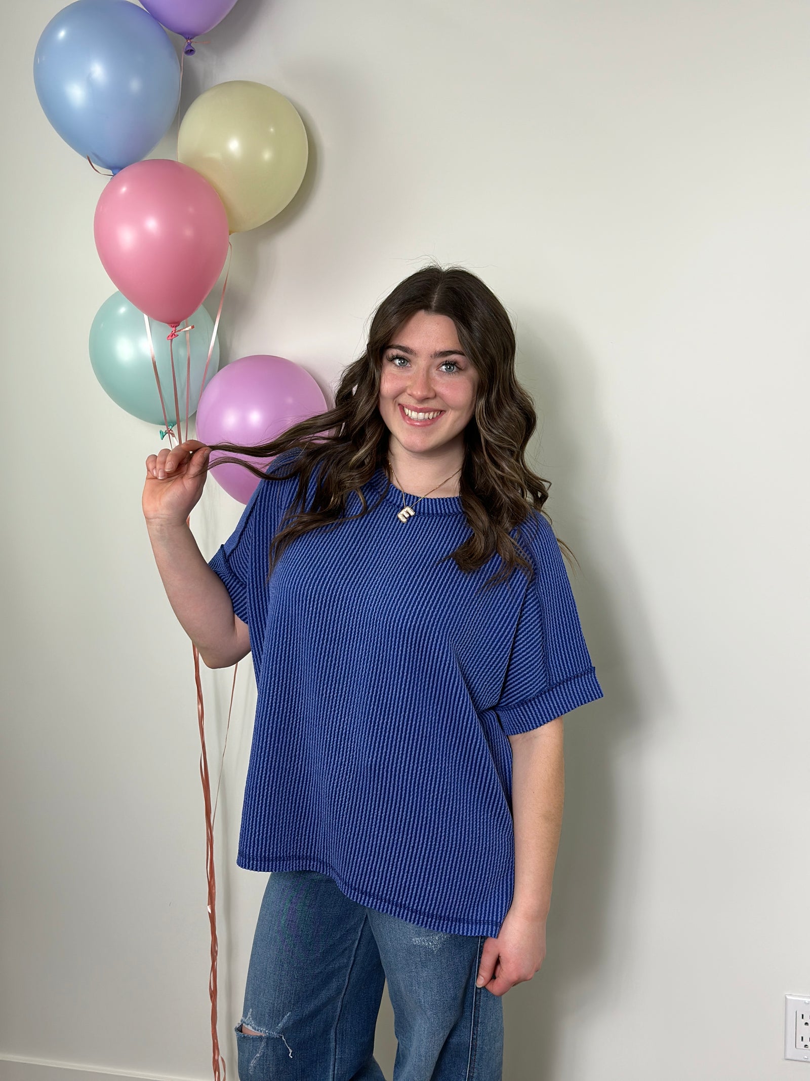 Soft Ribbed Short Sleeve Roundneck Top - Classic Blue - FINAL SALE