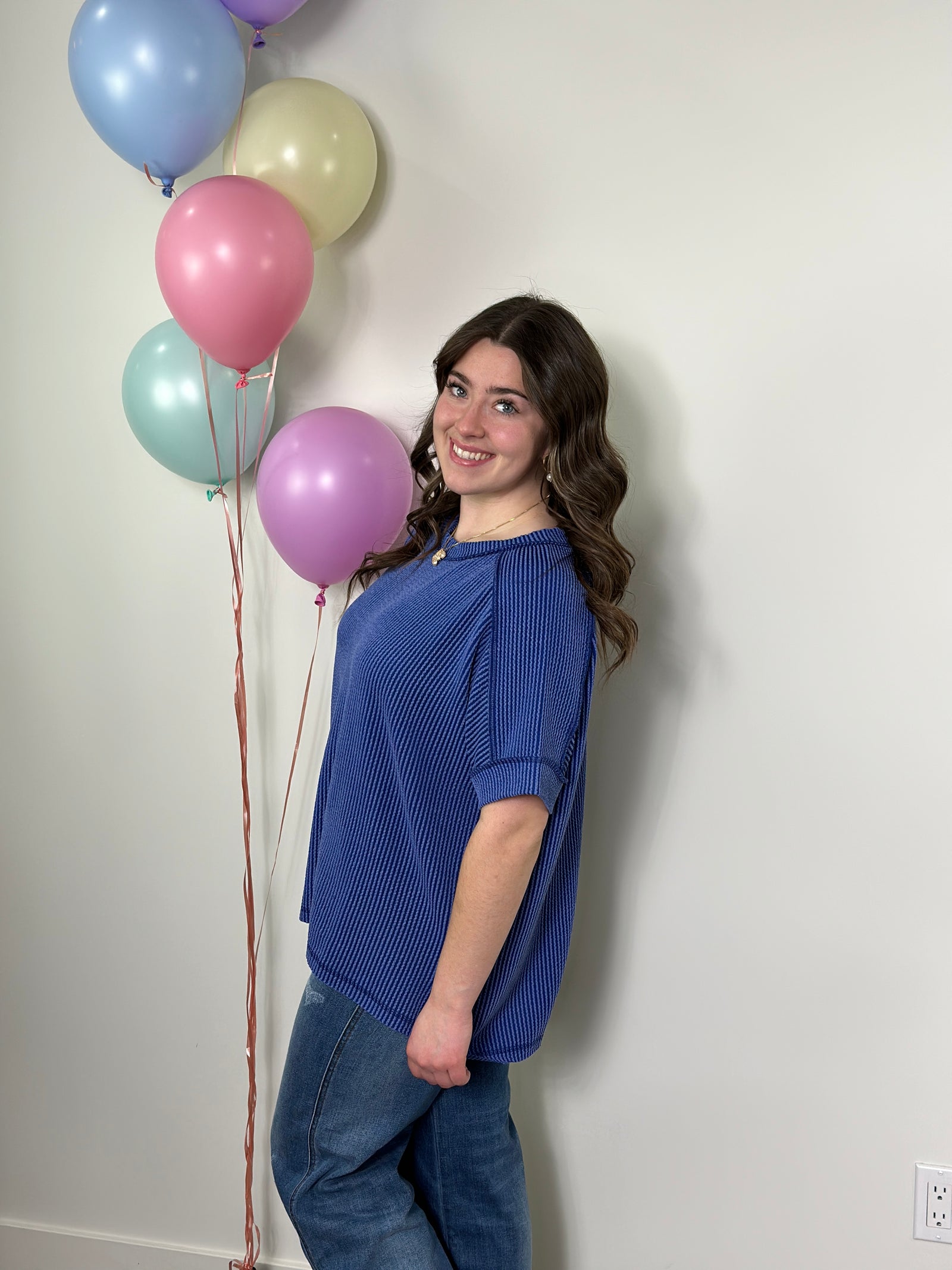 Soft Ribbed Short Sleeve Roundneck Top - Classic Blue - FINAL SALE