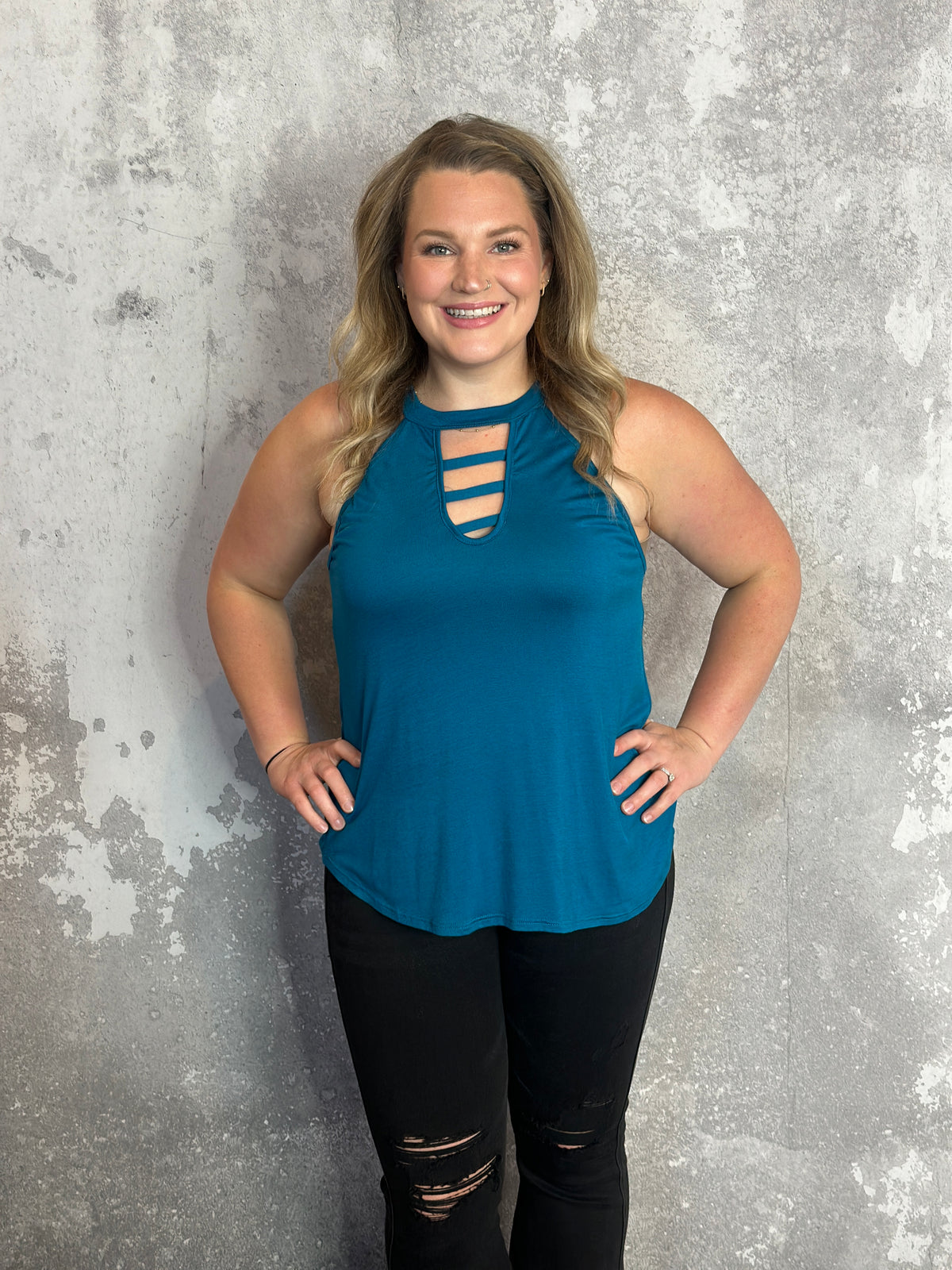 Strappy Halter Style Tank - Teal - FINAL SALE
