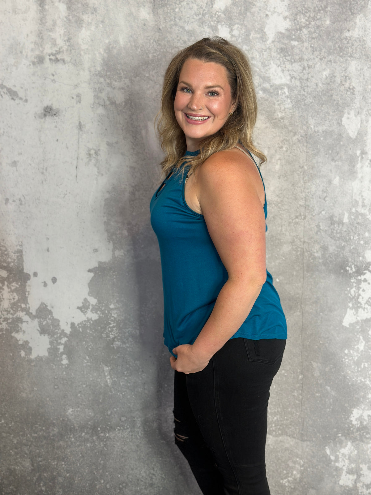 Strappy Halter Style Tank - Teal - FINAL SALE