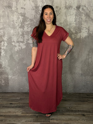 Buttery Soft T-shirt Maxi Dress - Marsala