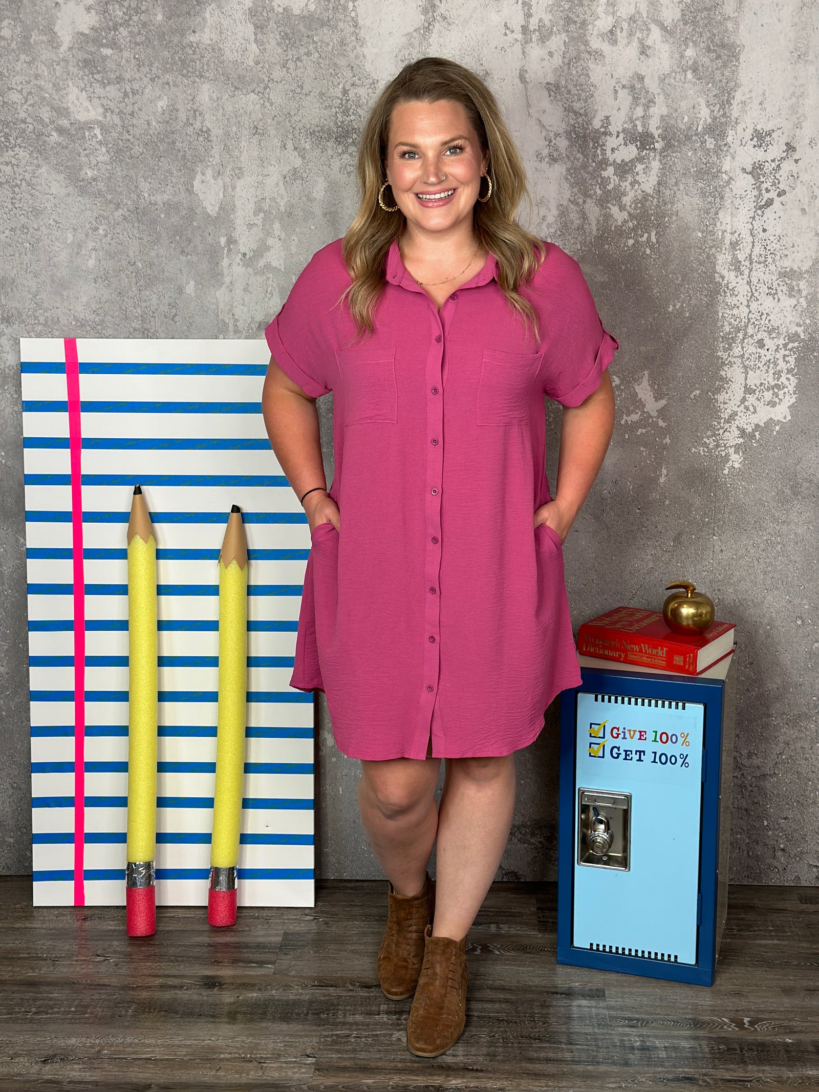 Airflow Pocket Collared Dress - Berry - FINAL SALE