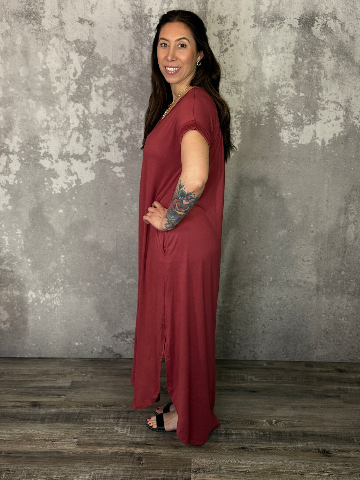 Buttery Soft T-shirt Maxi Dress - Marsala