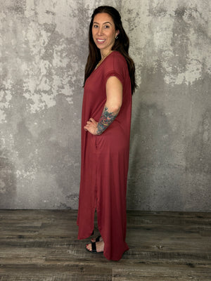 Buttery Soft T-shirt Maxi Dress - Marsala