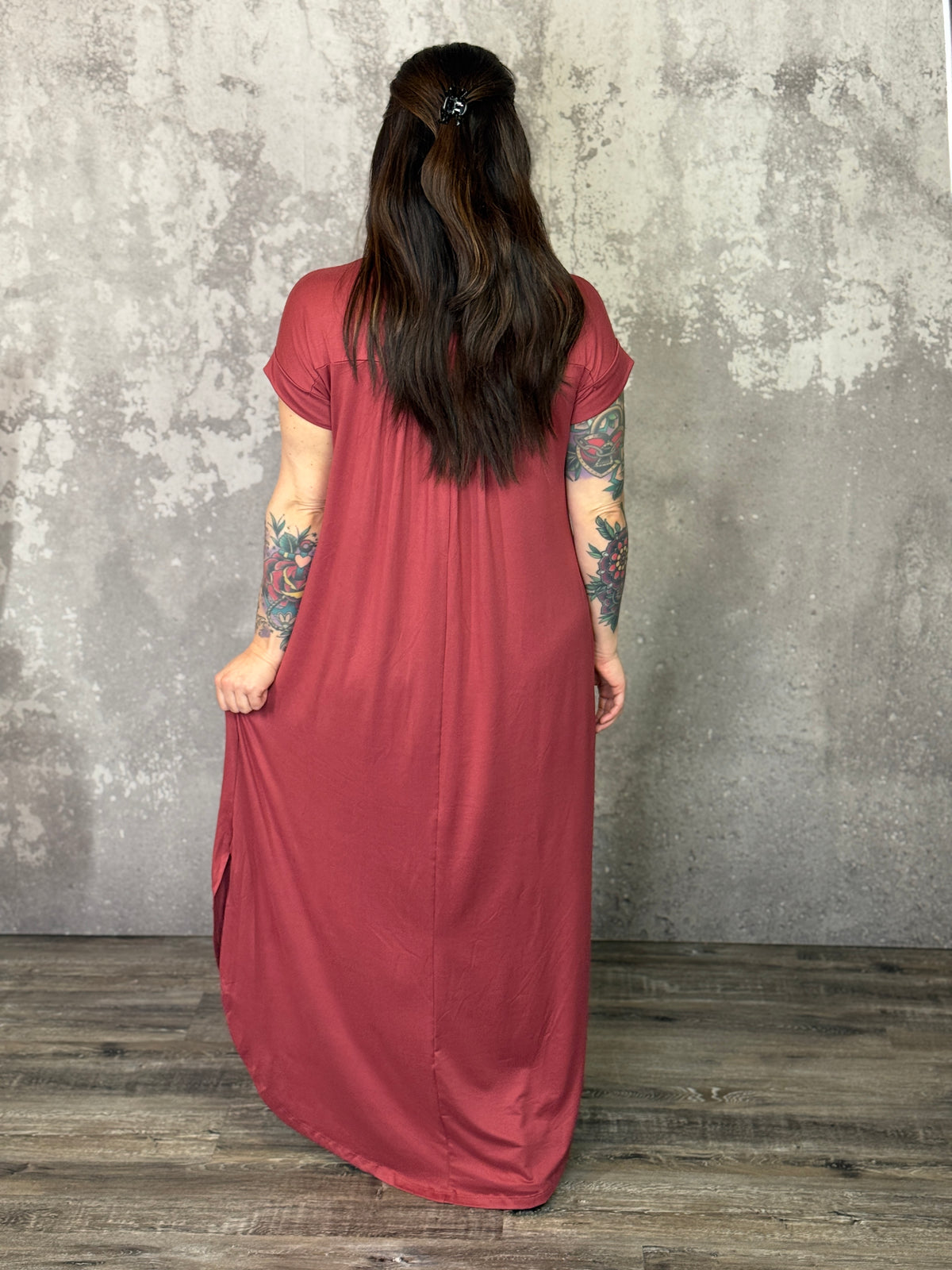 Buttery Soft T-shirt Maxi Dress - Marsala