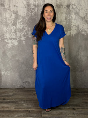 Buttery Soft T-shirt Maxi Dress - Royal Blue