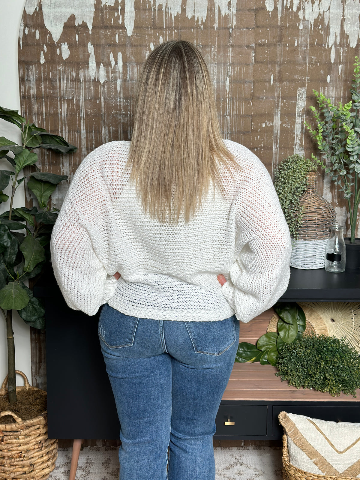 White Loose Knit Boatneck Sweater - FINAL SALE