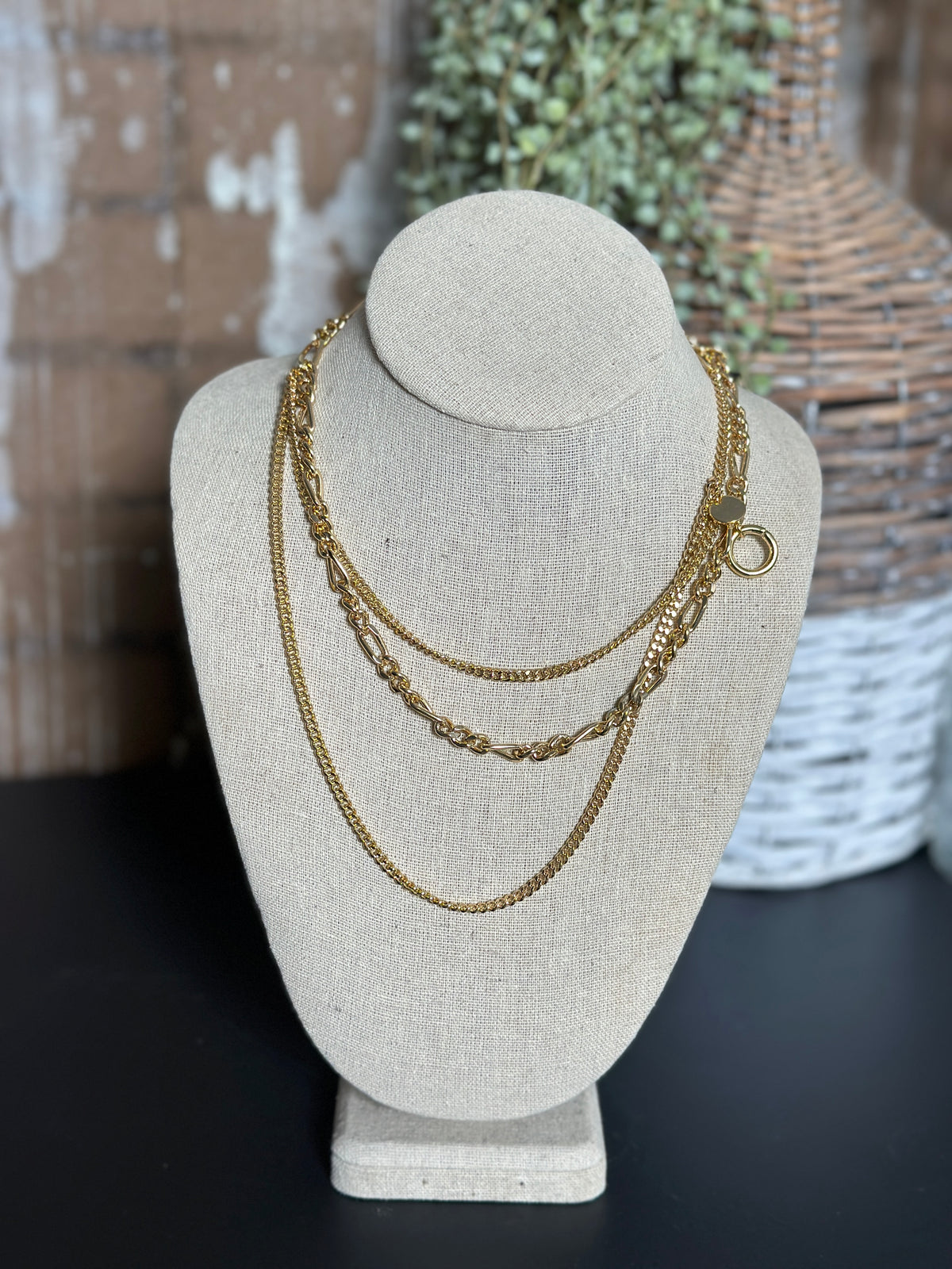 Chunky Gold 3 Layer Necklace with Charms