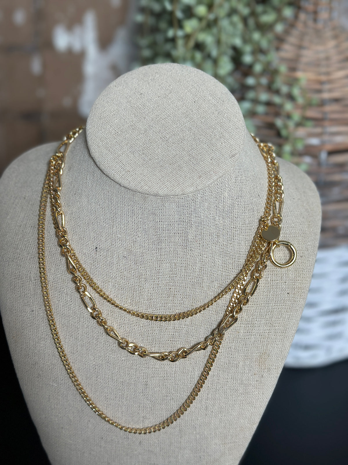 Chunky Gold 3 Layer Necklace with Charms