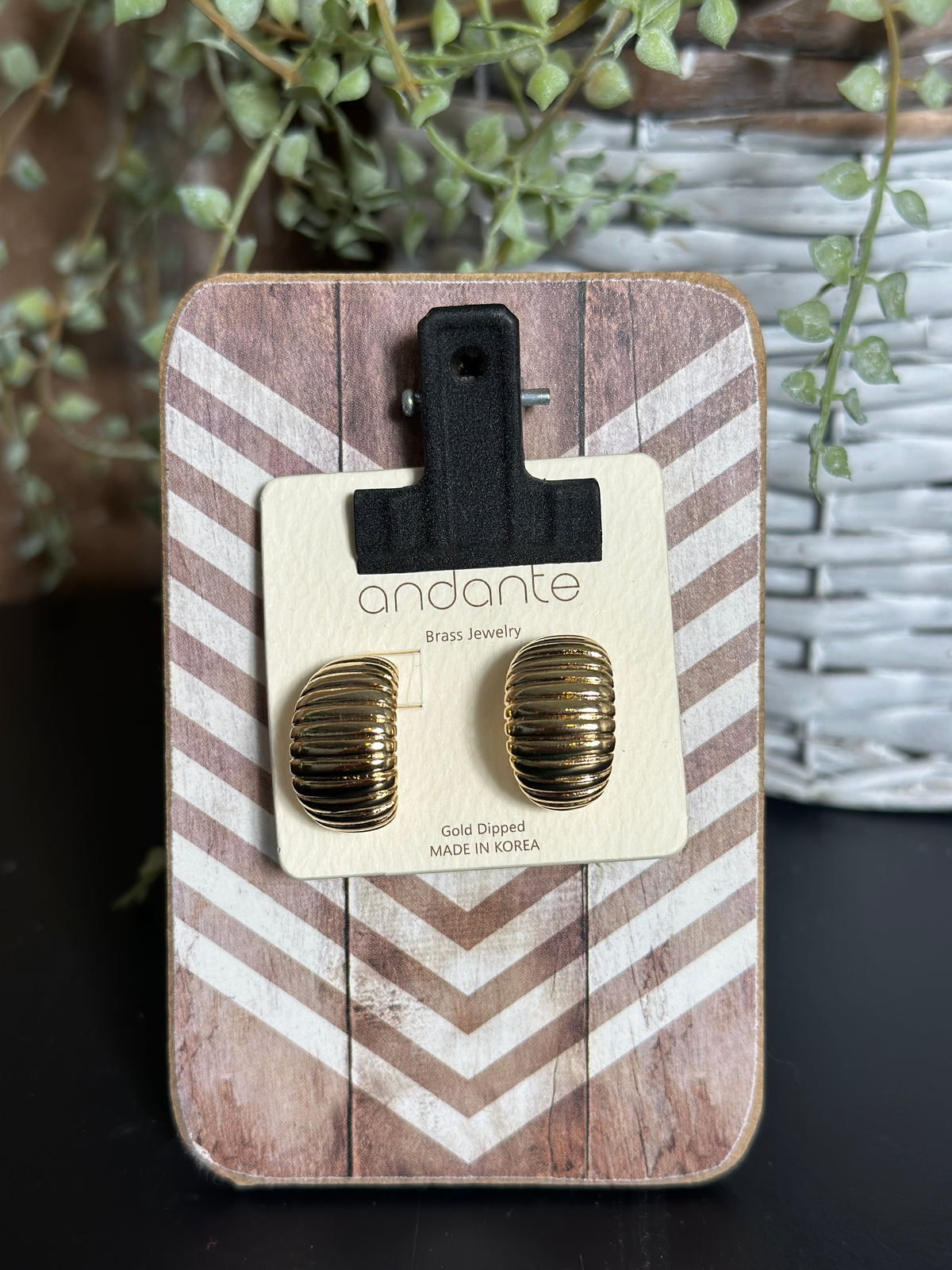 Textured Half Round Chunky Gold Earring