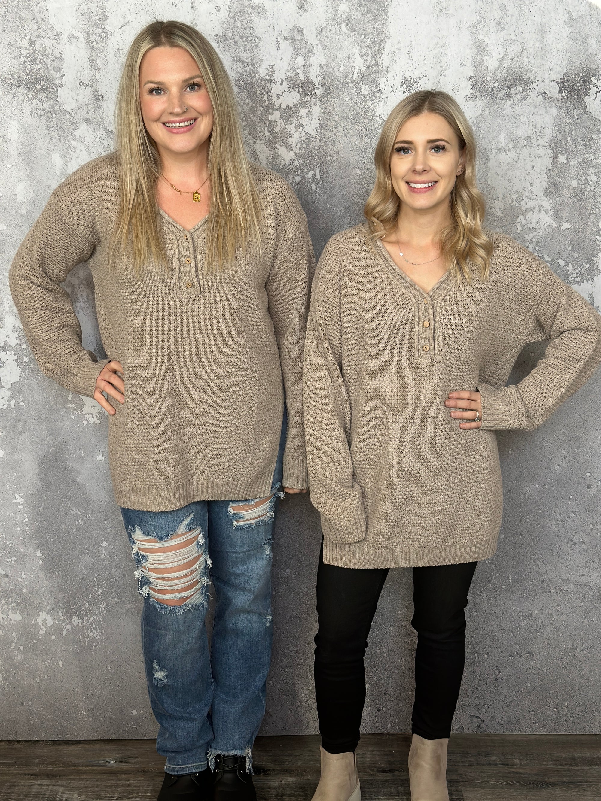 Sand Button Sweater (Small - 2X)