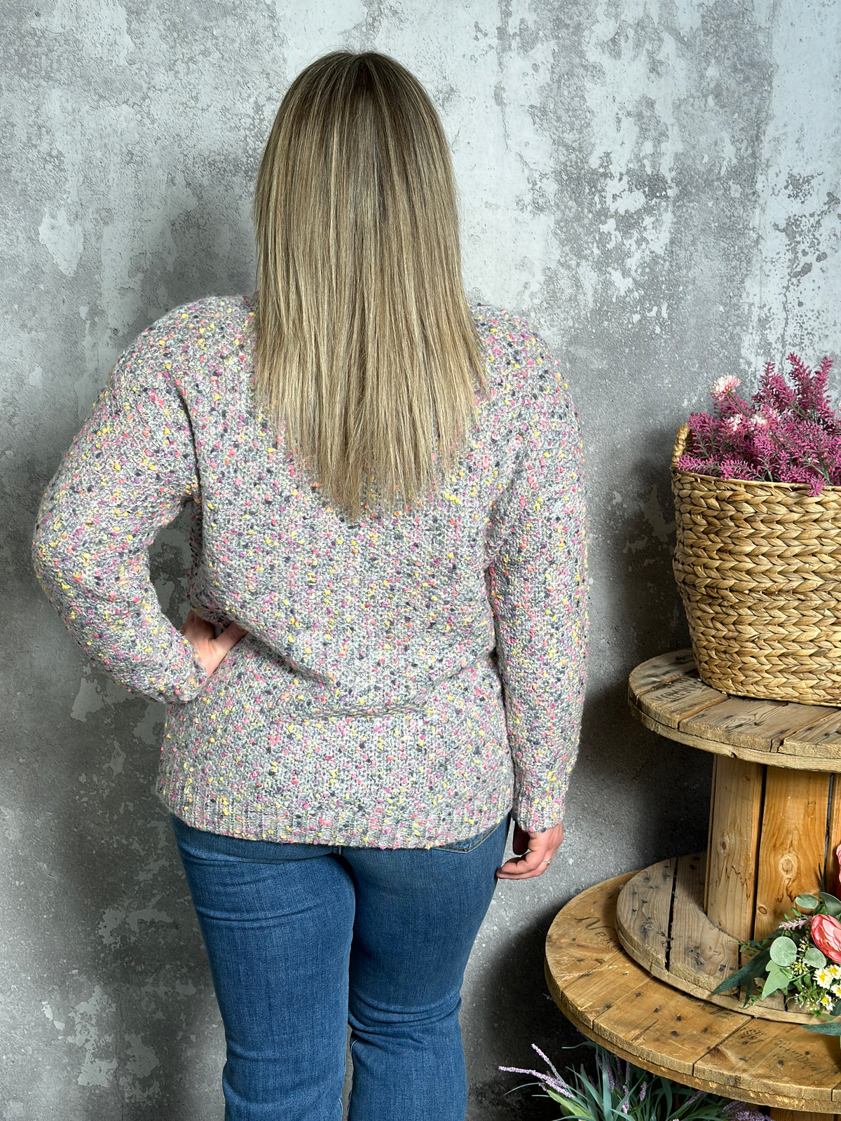 Grey Rose Confetti Sweater
