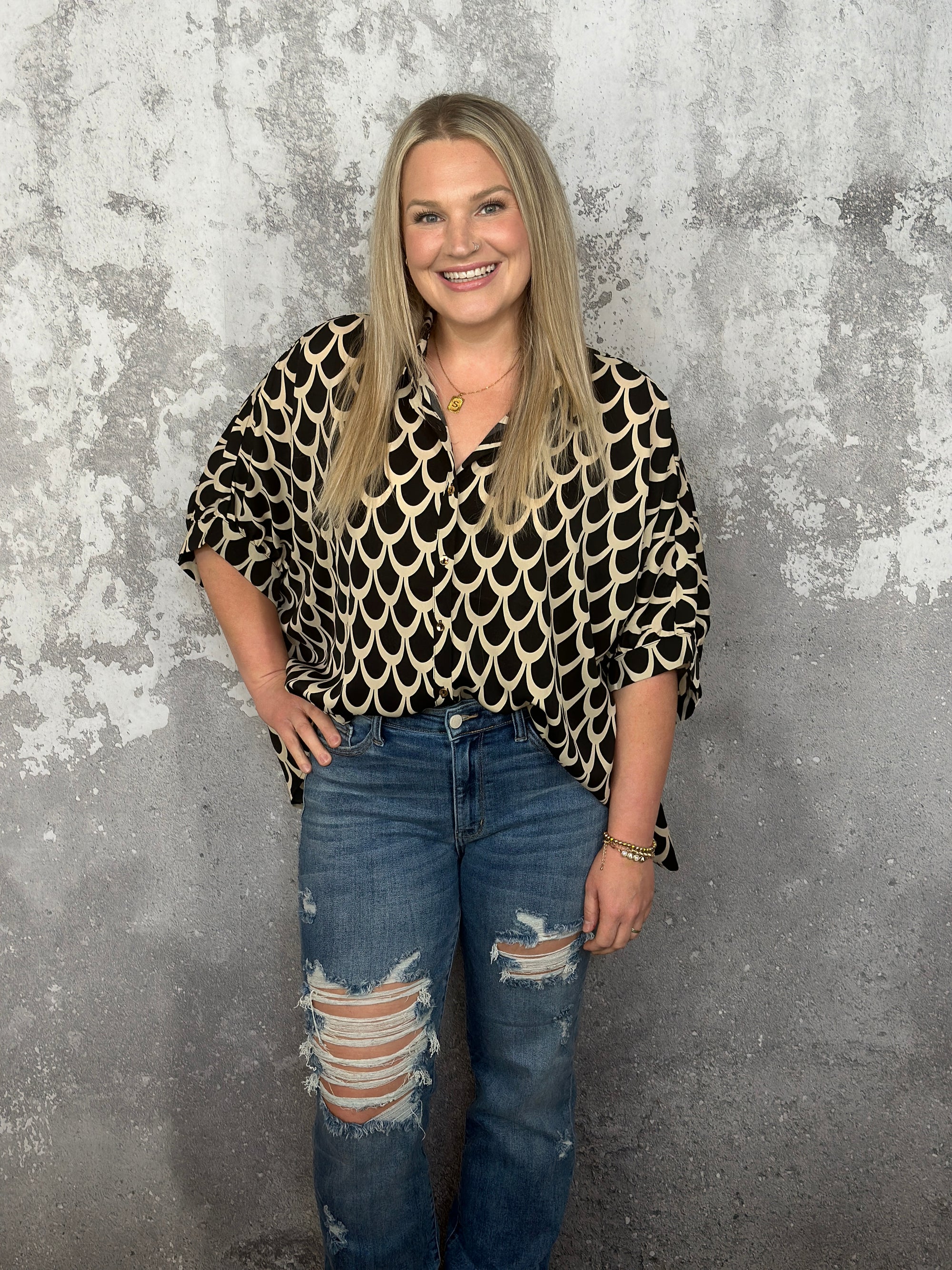 Short Sleeve Print Blouse (Small - 2X)