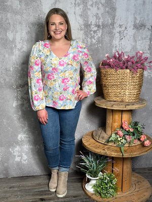 Pastel Floral Blouse -  (Small - 1X)- FINAL SALE