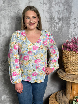 Pastel Floral Blouse -  (Small - 1X)- FINAL SALE