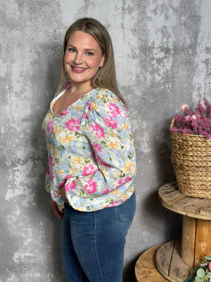Pastel Floral Blouse -  (Small - 1X)- FINAL SALE