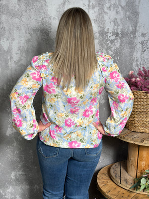 Pastel Floral Blouse -  (Small - 1X)- FINAL SALE
