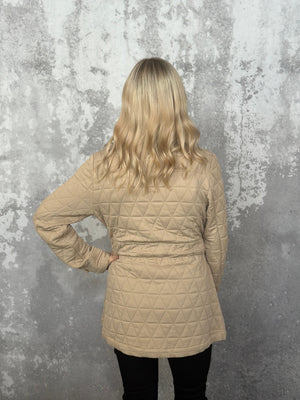 Quilted Waist Tie Jacket - Taupe