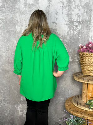 3/4 Sleeve Button Up Pocket AIrflow Top  - Green - BESTSELLER