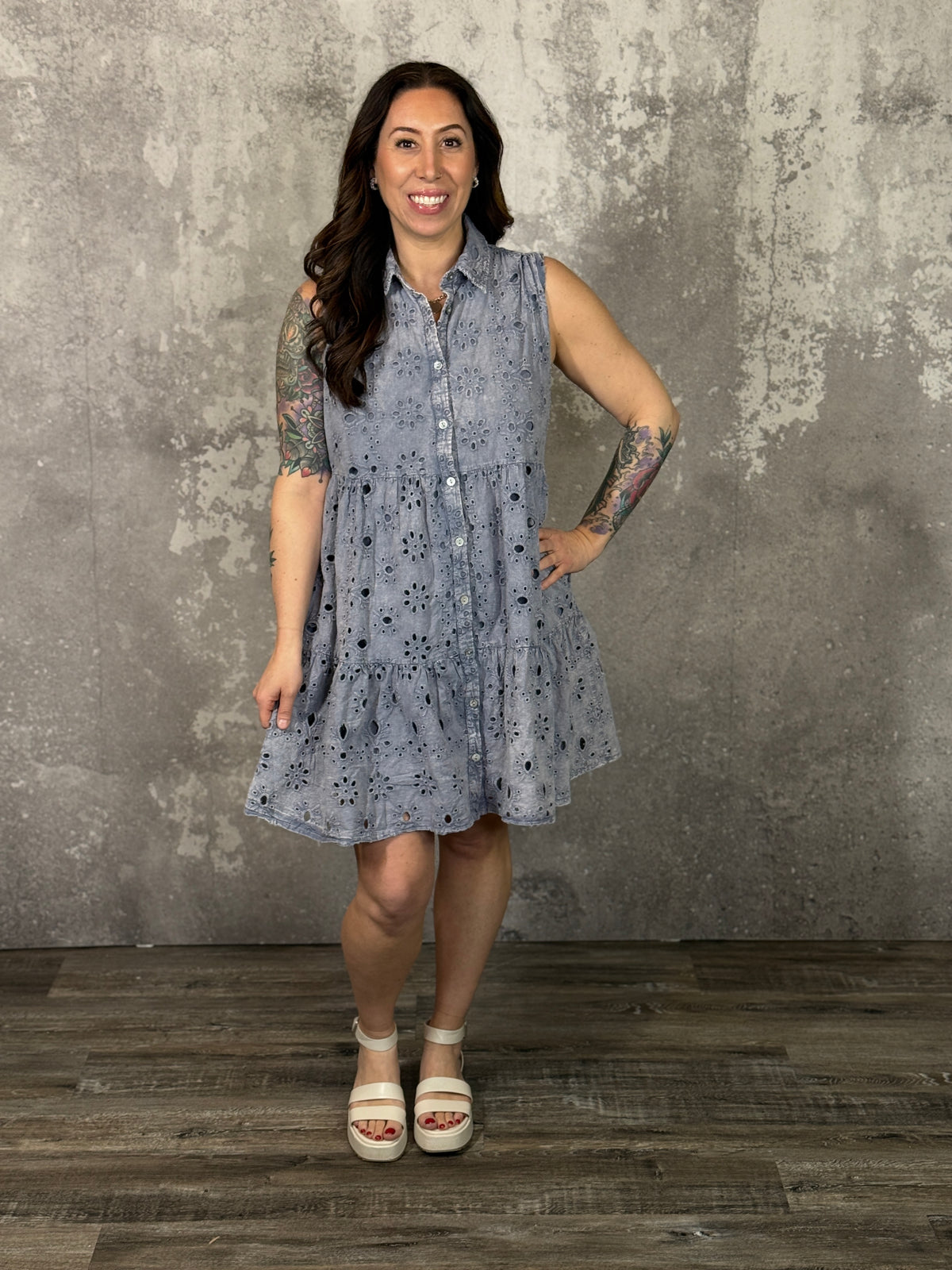 Vintage Lace Tank Dress - Blue