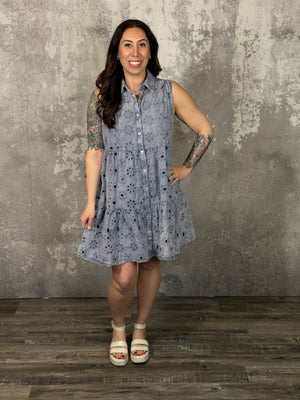 Vintage Lace Tank Dress - Blue