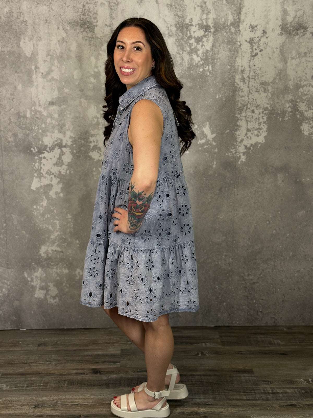 Vintage Lace Tank Dress - Blue