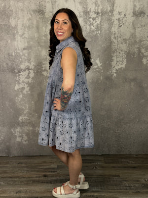 Vintage Lace Tank Dress - Blue